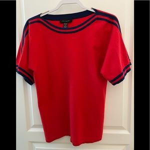 Cable & Gauge, red and navy, short sleeve, soft knit sweater, size M.